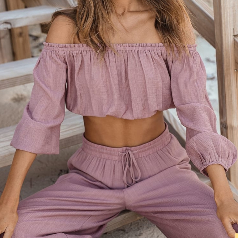 Lulu's Grab your passport Mauve two piece cover up jumpsuit